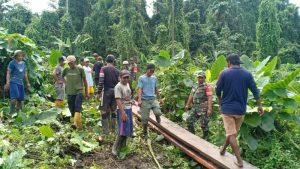 Karya Bakti TNI Bersama Warga Desa Sumber Makmur, Gotong Royong untuk Rehabilitasi Jembatan Penghubung 